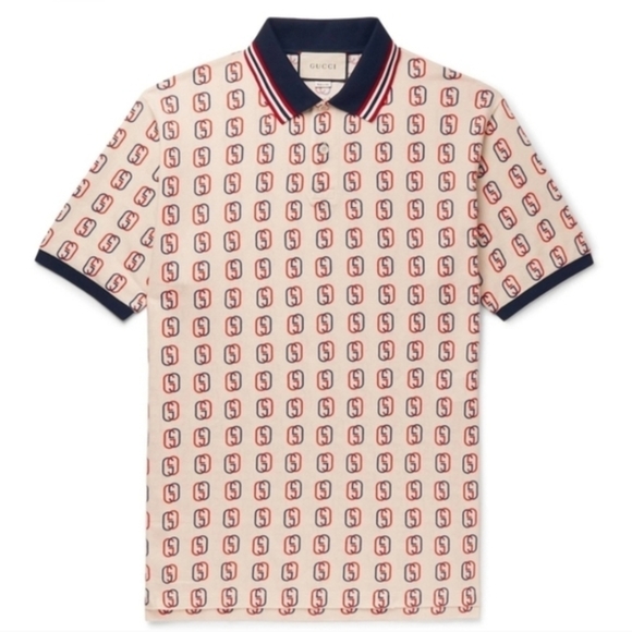 Gucci Other - Gucci Polo with Red Logo Pattern and Navy Trim XXL